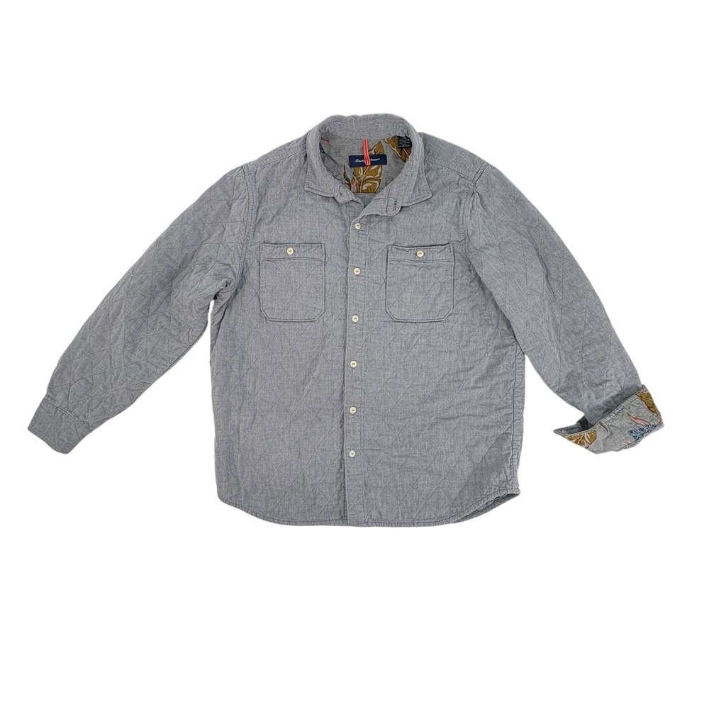 Tommy Bahama Quilted Button Down Shirt Mens Large Gray Tropical Print Lined